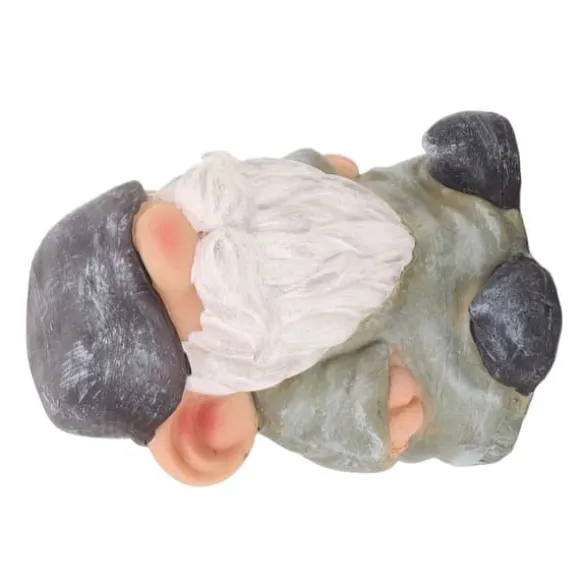 Trädgårdstomtarfigur i retrostil för uteplatsdekor - stabil hartsstruktur, platt huvudgrön