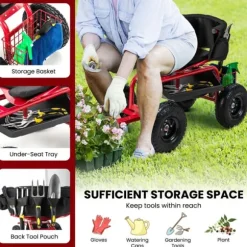 Trädgårdsvagn, 90×61×60 cm, Svart & Röd