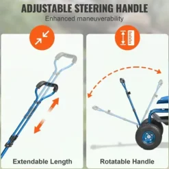 Trädgårdsvagn med hjul, 360° vridbar sits, verktygsbricka, perfekt för uteplats och gård, blå.