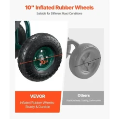 Trädgårdsvagn på hjul, Modell Rullande med Vridbart Säte, Terränghjul, Verktygslåda, Kapacitet 136 kg