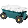 Trädgårdsvagn på hjul, Scootermodell med säte, 114 kg bärkapacitet, förvaringslåda och sittdyna