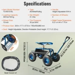 Trädgårdsvagn rullande arbetsstol, 76x45x96 cm, blå, stål