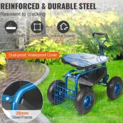 Trädgårdsvagn rullande arbetsstol, 76x45x96 cm, blå, stål