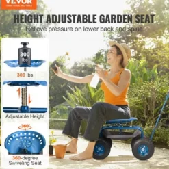 Trädgårdsvagn rullande arbetsstol, 76x45x96 cm, blå, stål