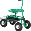 Trädgårdsvagn/verkstadsvagn med roterbar sits & korg, höjdjusterbar, 150 kg, grön, 81×44,5×46–59 cm