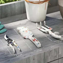 Trädgårdsverktyg set 3 delar: planteringsspade, handkratta, sekatör, metall flerfärgad