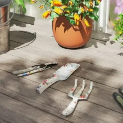 Trädgårdsverktyg set 3 delar: planteringsspade, handkratta, sekatör, metall flerfärgad