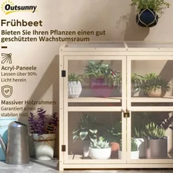 Trädrivbänk 2-stegs med dubbeldörr & takfönster, vindskydd, 103x61x103 cm, natur