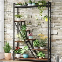 Tribesigns 7-Vånings Växtställ, Blomsterställ för Inomhusbruk, Växthylla Gjord av Stål, Trä, Flervånings Blomsterhylla, 105 x 30 x 180 cm Hög Blomtrap | CDON