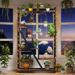 Tribesigns 7-Vånings Växtställ, Blomsterställ för Inomhusbruk, Växthylla Gjord av Stål, Trä, Flervånings Blomsterhylla, 105 x 30 x 180 cm Hög Blomtrap | CDON