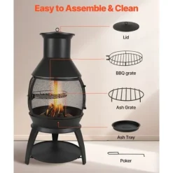 22-tums Chiminea Utomhusspis i Järn, med Grillnät och Skorstensbeläggning, Robust och Väderbeständig