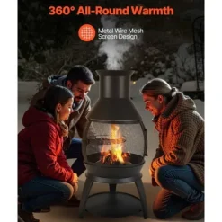 22-tums Chiminea Utomhusspis i Järn, med Grillnät och Skorstensbeläggning, Robust och Väderbeständig