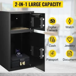 33-tums digitalt dubbeldörrs kassaskåp, solid stålkonstruktion, två upplåsningsmetoder, stor lagringskapacitet, enkel installation