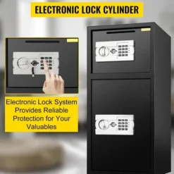 33-tums digitalt dubbeldörrs kassaskåp, solid stålkonstruktion, två upplåsningsmetoder, stor lagringskapacitet, enkel installation