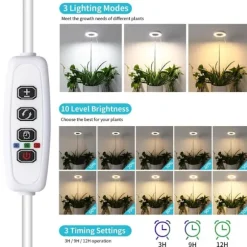 3.5-tums Vit Varm Ljus 5W Justerbar Växtlampa med USB & Timer