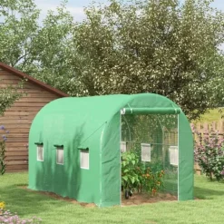 Tunnelväxthus - Drivhus för trädgård - 4×2×2 m - Vattentät - Rullbara sidoväggar - Grön