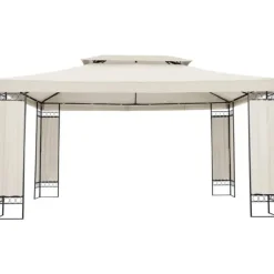 Uniprodo - Trädgårdspaviljong - 3 x 4 m - 160 g/m² - Gräddfärgad