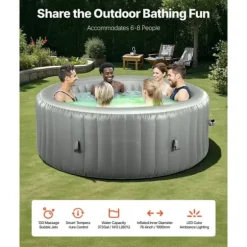 Uppblåsbar Bubbelpool, 6-8 Personer Kapacitet, 2400x660mm, Bärbar Utomhusspa, Lätt att montera