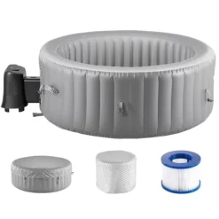 Uppblåsbar Bubbelpool, 2080 x 660mm Rund, 4 till 6 Personer, Portabel Utomhusspa med Snabb Uppvärmning