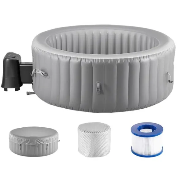Uppblåsbar Bubbelpool, 2080 x 660mm Rund, 4 till 6 Personer, Portabel Utomhusspa med Snabb Uppvärmning