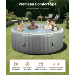 Uppblåsbar Bubbelpool, 2080 x 660mm Rund, 4 till 6 Personer, Portabel Utomhusspa med Snabb Uppvärmning
