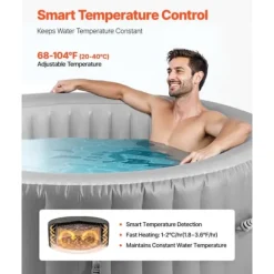 Uppblåsbar Bubbelpool, 2080 x 660mm Rund, 4 till 6 Personer, Portabel Utomhusspa med Snabb Uppvärmning