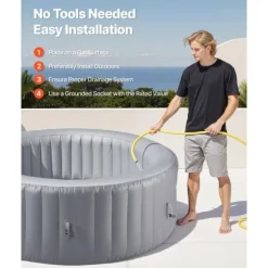 Uppblåsbar Bubbelpool, 2080 x 660mm Rund, 4 till 6 Personer, Portabel Utomhusspa med Snabb Uppvärmning