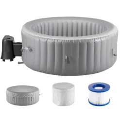 Uppblåsbar Bubbelpool, Modell för 2-4 Personer, 1800x660mm Rund, Bärbar Utomhusspa, Snabb Uppvärmning