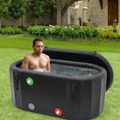 Uppblåsbar isbadkar - Kallbadstunna - Portabel - Med isolerat lock - Inomhus/utomhus - Återhämtning - Svart