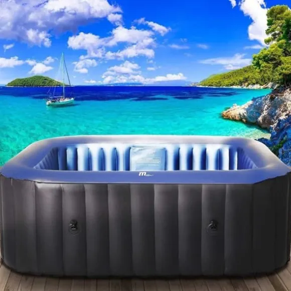 Uppblåsbar jacuzzi – Ø165 cm – 3 personer – 105 massagestrålar – Med pump, lock och filter – Svart/vit – Rund – Upp till 42°C