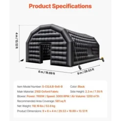 Uppblåsbar nattklubb 9x6x4 m svart, Oxford-tyg