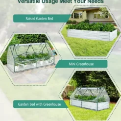 Upphöjd odlingsbädd med växthus, 6x3x3 fot, Grön & Silver & Genomskinlig