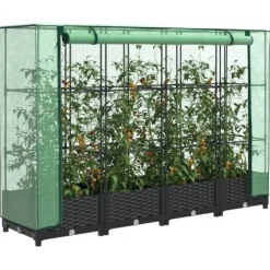 Upphöjd odlingsbädd med växthusöverdrag rottinglook 160x40x123 cm