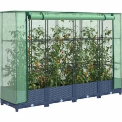 Upphöjd odlingsbädd med växthusöverdrag rottinglook 160x40x123 cm