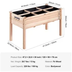 Upphöjd odlingsbädd, 120x58x76 cm, ljus träfärg, trä