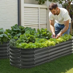 Upphöjd odlingsbädd, 199x59,5x42 cm, mörkgrå, metall