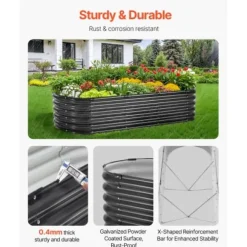 Upphöjd odlingsbädd, 199x59,5x42 cm, mörkgrå, metall