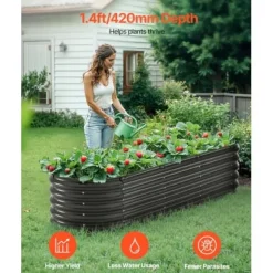Upphöjd odlingsbädd, 199x59,5x42 cm, mörkgrå, metall