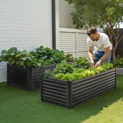 Upphöjd odlingsbädd, 180x89,5x60 cm, mörkgrå, metall