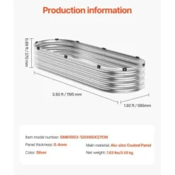 Upphöjd odlingsbädd, 119,5x58,5x27 cm, Silver, Metall