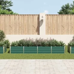 Upphöjd odlingslåda i galvaniserat stål - Trädgårdsbänk | Färg: Grön | Storlek: 320x80x45 cm