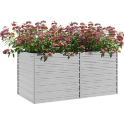 Upphöjd odlingslåda i galvaniserat stål - Planteringslåda | Färg: Silver | Storlek: 160x80x77 cm