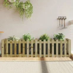 Upphöjd odlingslåda i impregnerad furu med staket-design | Storlek: 200x50x50 cm | Färg: Natur