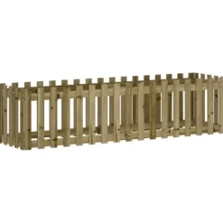 Upphöjd odlingslåda i impregnerad furu med staket-design | Storlek: 200x50x50 cm | Färg: Natur