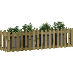 Upphöjd odlingslåda i impregnerad furu med staket-design | Storlek: 200x50x50 cm | Färg: Natur