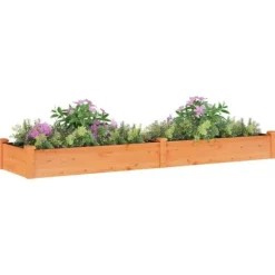 Upphöjd odlingslåda i massivt granträ med foder | Storlek: 240x60x25 cm | Färg: Brun
