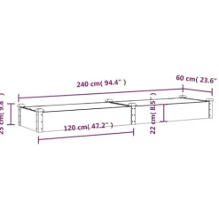 Upphöjd odlingslåda i massivt granträ med foder | Storlek: 240x60x25 cm | Färg: Brun