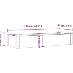 Upphöjd odlingslåda i massivt granträ med foder | Storlek: 120x45x25 cm | Färg: Brun