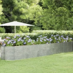 Upphöjd odlingslåda i pulverlackerat stål - Trädgårdsplantering | Färg: Silver | Storlek: 507x100x68 cm