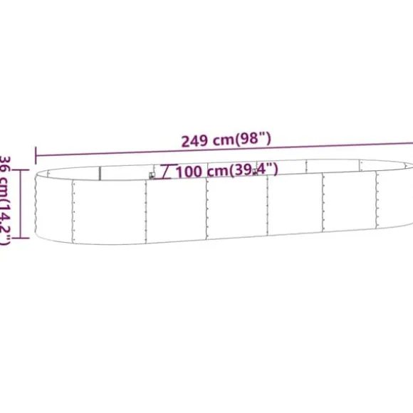 Upphöjd odlingslåda i pulverlackerat stål | Storlek: 249x100x36 cm | Färg: Antracit